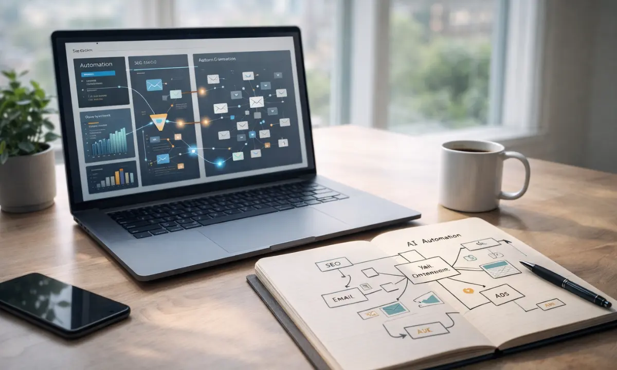 AI automation and digital marketing strategy workspace