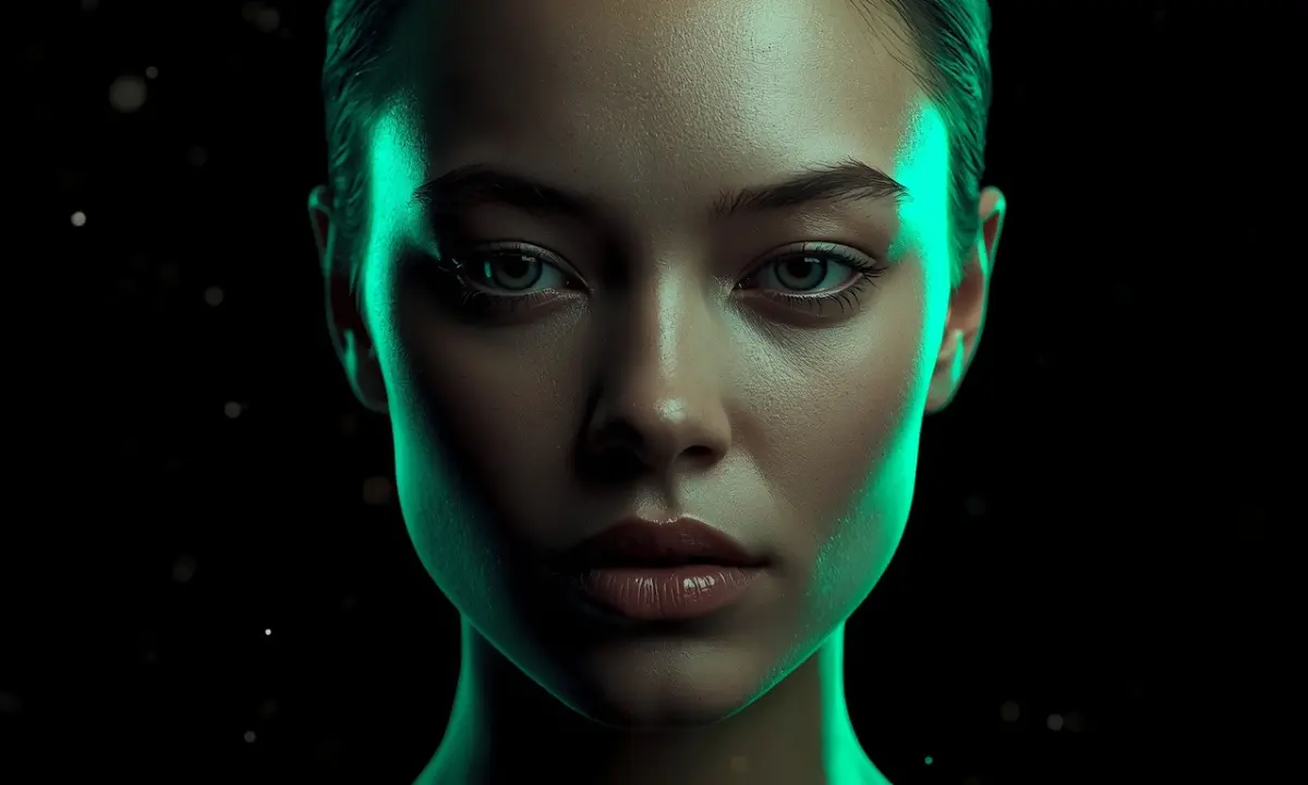hyper realistic AI avatar face with cinematic lighting